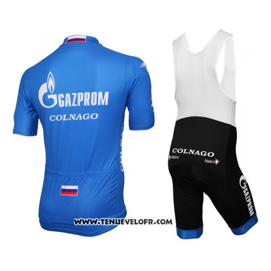 2016 Maillot Ciclismo Gazprom Rusvelo Colnago Bleu et Blanc Manches Courtes et Cuissard
